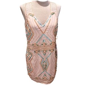 As You Wish Women Sequins Sheath Dress Sheer Size Small NWT Powder Pink Prom